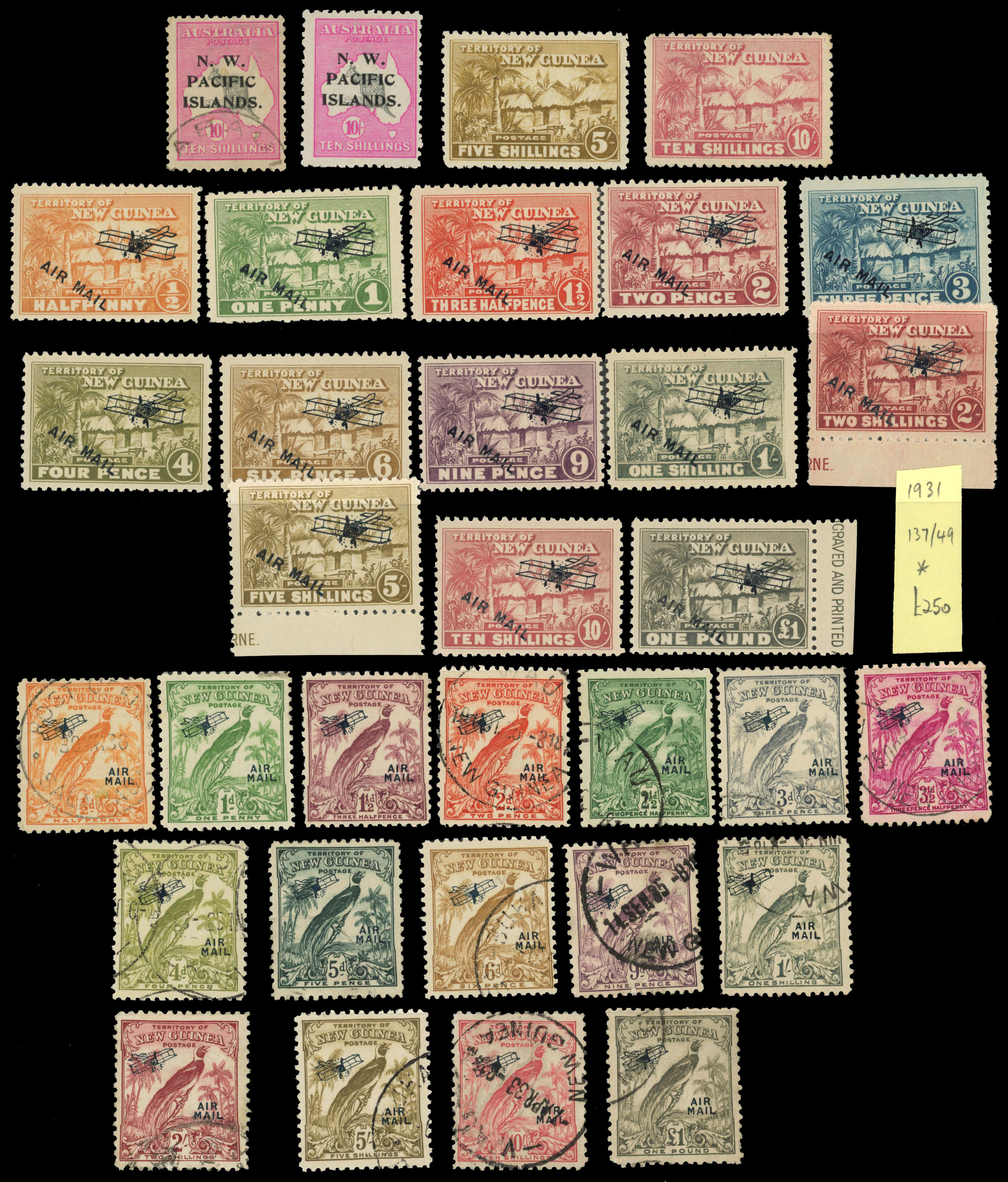Selection on Hagners including 1915 10s mint and used, 1925 5s and 10s mint, 1931 to £1 mint, 1932 to £1 used, 1931 to £1, 