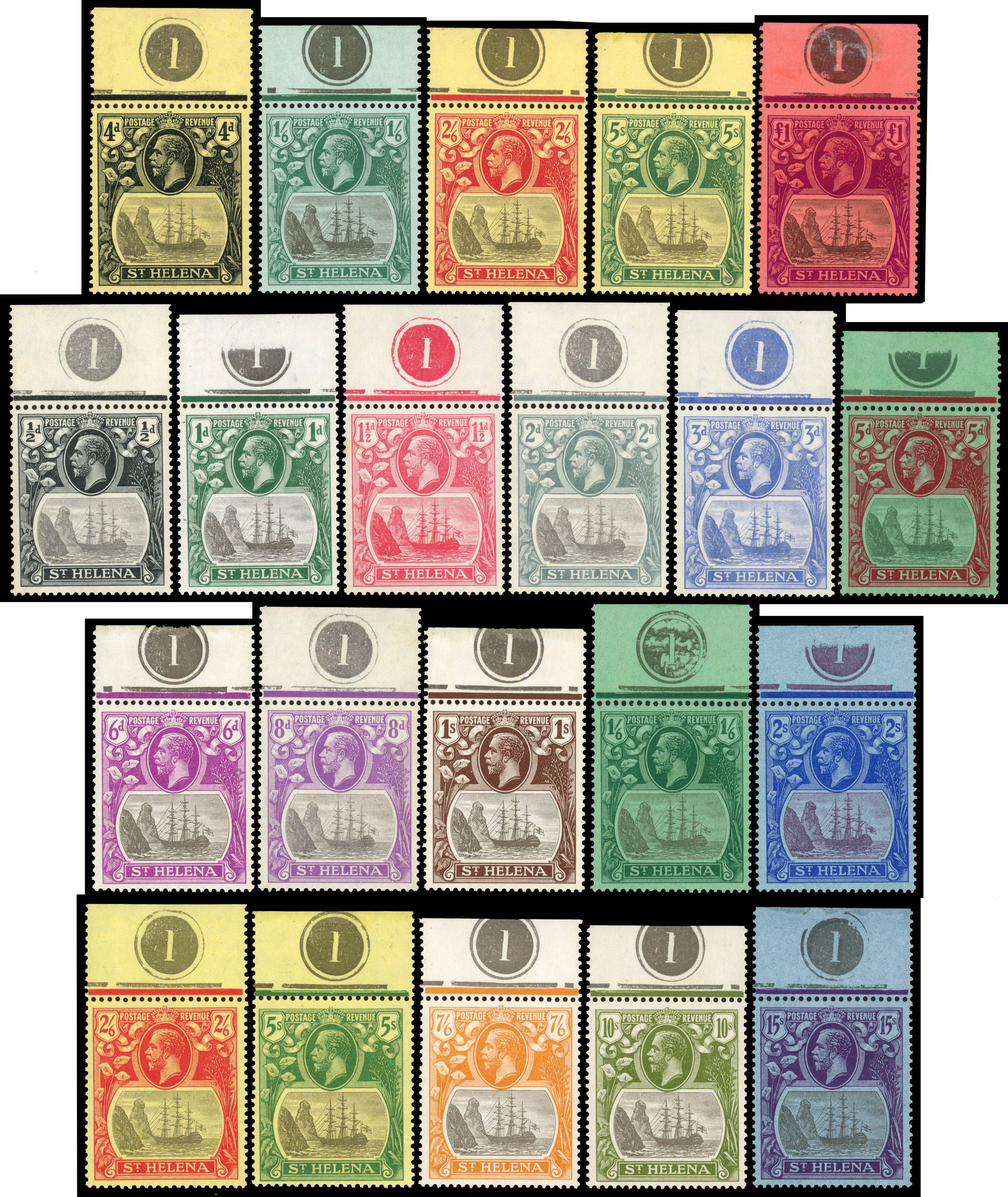 St Helena 1922-37 set of 21 to 15s plate number singles