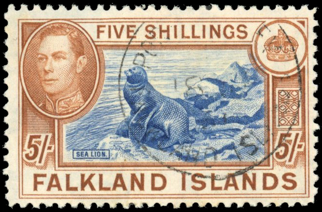 Falkland Islands 1938-50 5s steel blue and buff-brown on thin paper, used, SG 161d
