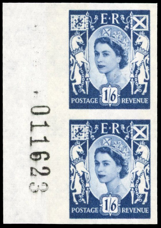 Great Britain 1967 1s6d Grey-blue, Vertical Pair, BPMA Imprimatur, SG S6