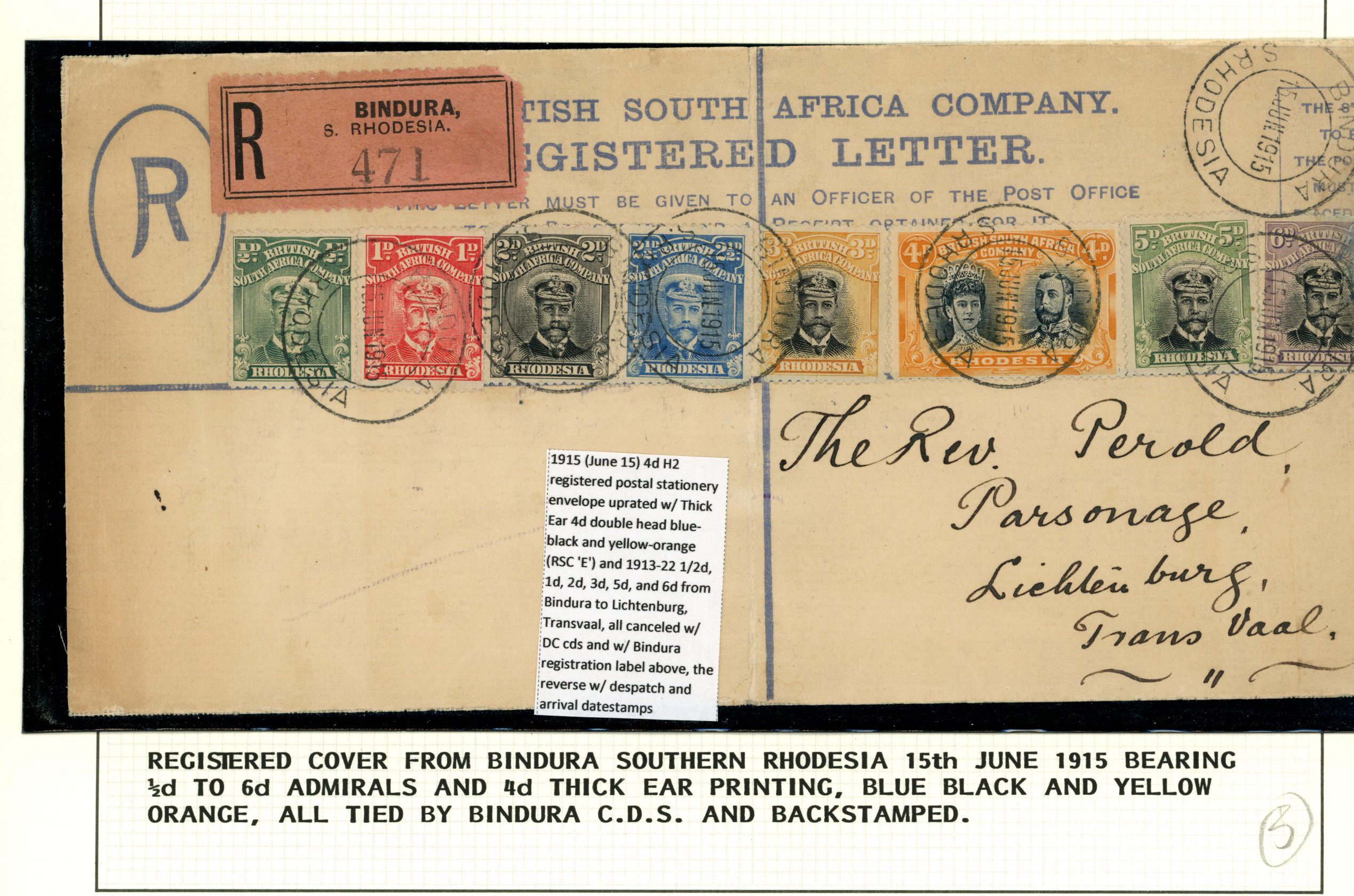 1915 BSAC 4d registered postal...