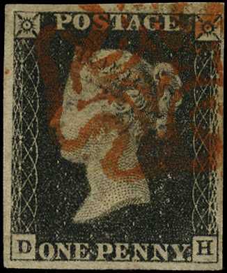 1840 1d black Plate 7 (DH) four good...