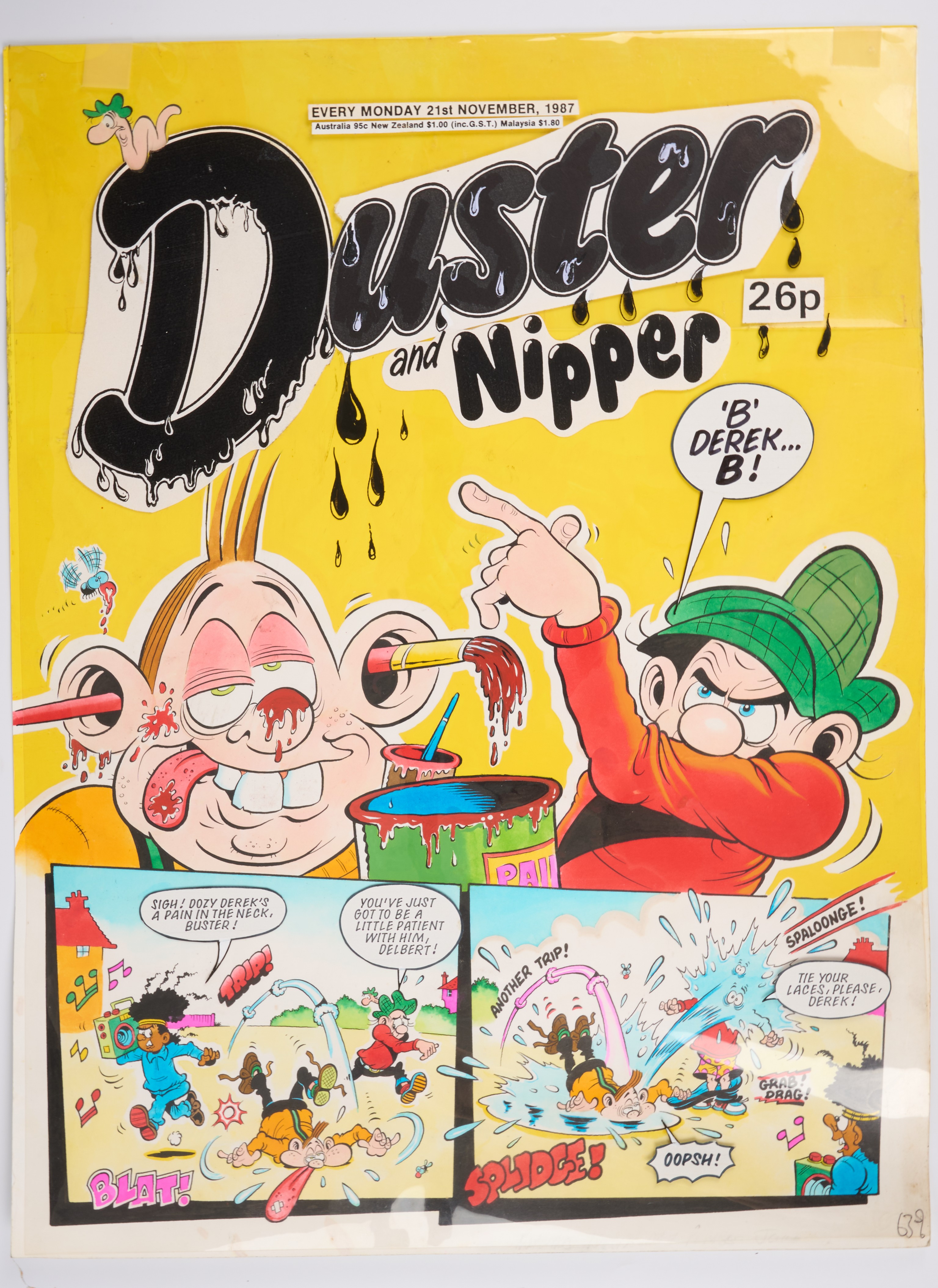 Tom Paterson Duster and Nipper 21st November 1987 Comic Cover Page Art (Fleetway, 1987)