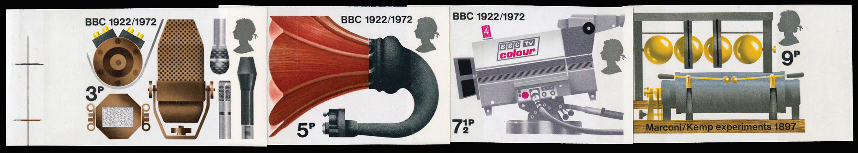 GB 1972 3p-9p "Broadcasting Anniversaries". Superb unmounted o.g marginal set of four imperforate impri… SG909/12var