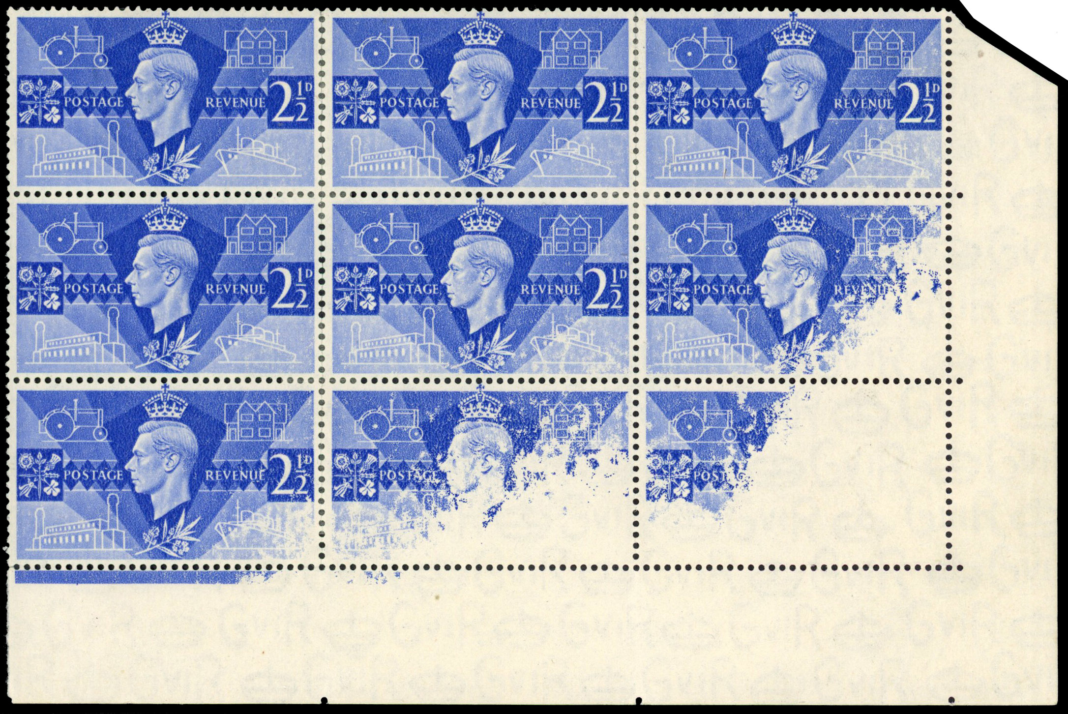 GB SG 491 1946 Victory 2½d dry print block mint