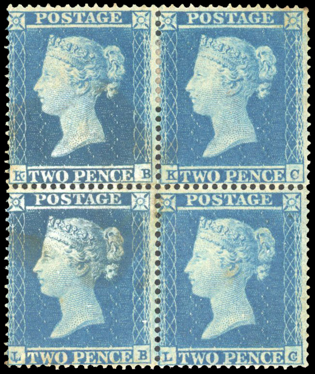 1854 2d Blue (Die I, Alphabet I, Wmk. Small Crown, Perf 16) Pl.4. block 4