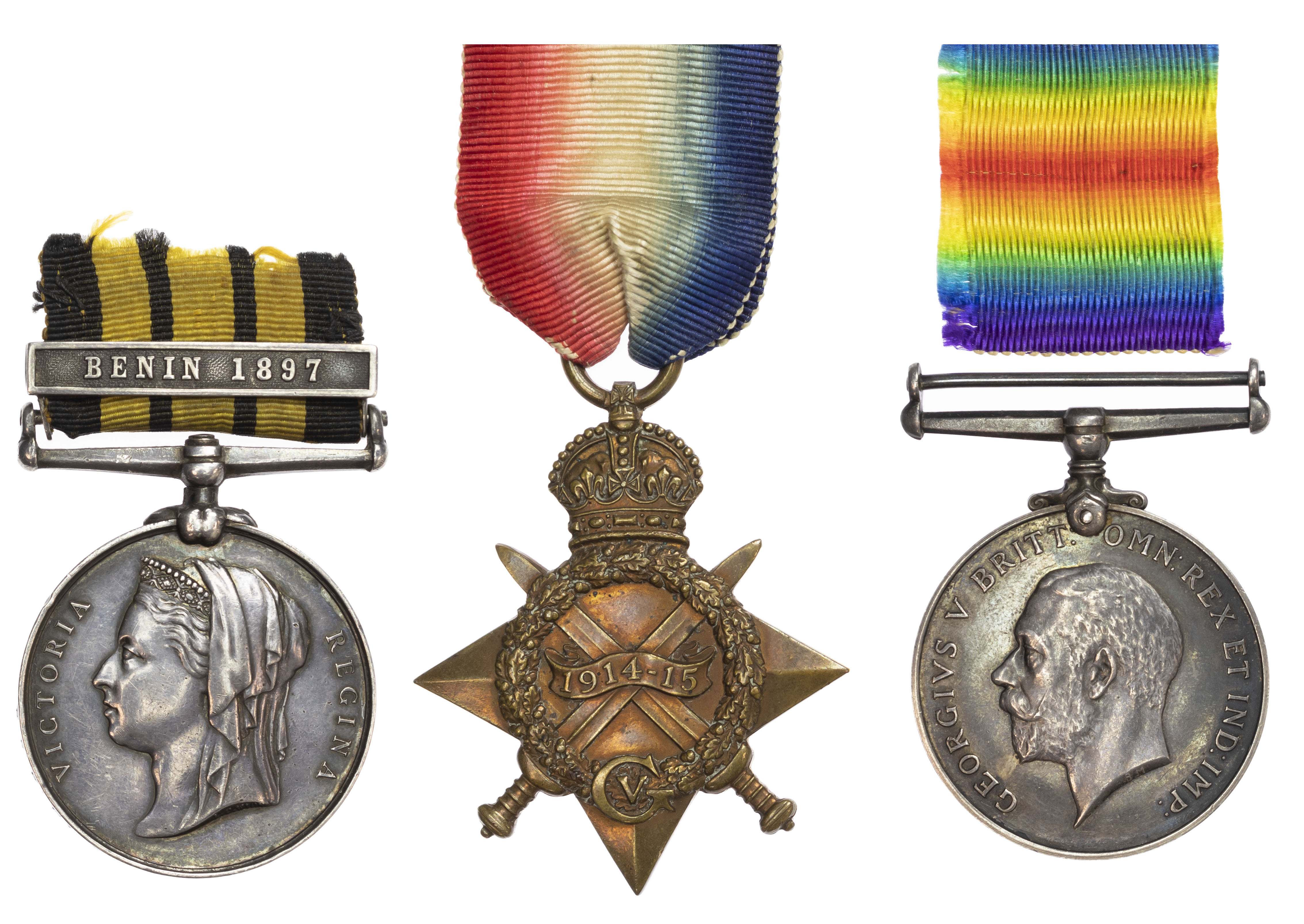 Benin 1897, Great War Pair of Medals awarded to Private Edward Ernest Ford, H.M.S. St George, Royal Marine Light Infantry