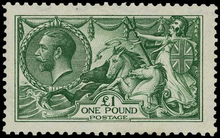 1913 Waterlow £1 deep green, unmounted o.g.,...