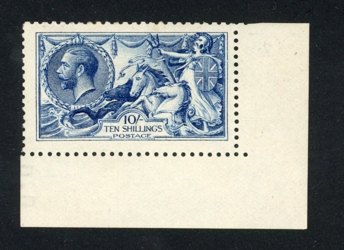 GB SG 411 var 1915 DLR 10s deep (intense) bright blue mint