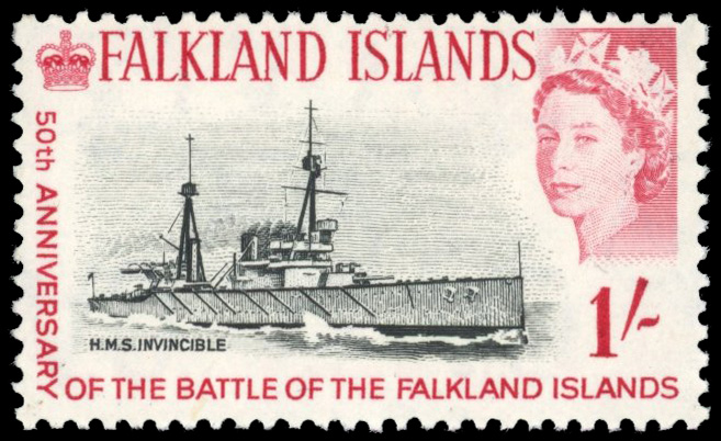 Falkland Islands SG 217w 1964 1s HMS Invincible watermark inverted mint