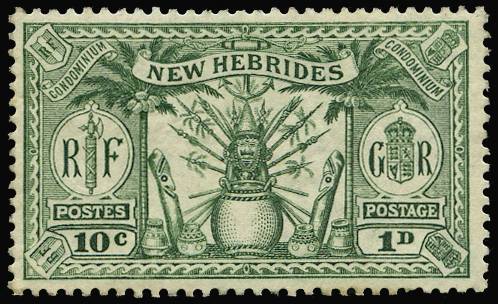 NEW HEBRIDES SG 44 1925 1d COLOUR TRIAL IN GREEN
