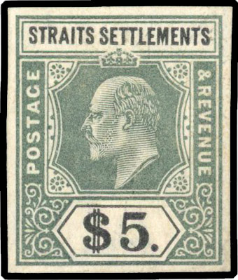 Straits Settlements 1901 KEVII $5 imperf colour trial