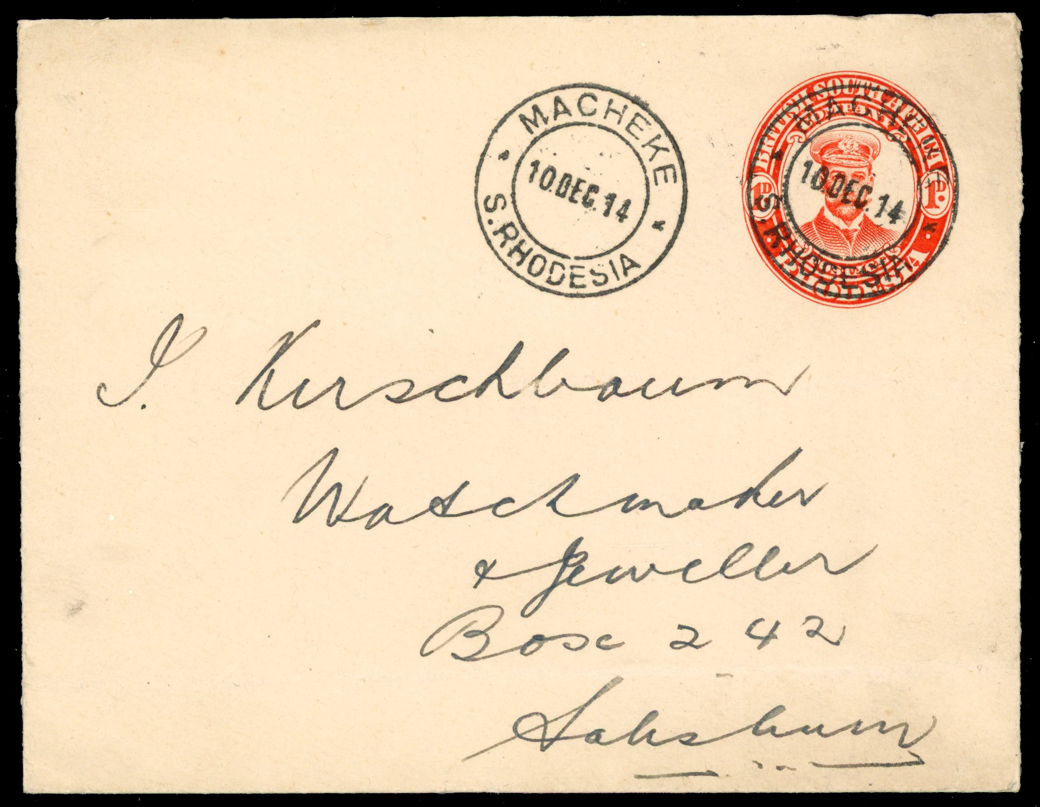 Rhodesia 1d Postal Stationery envelope used at Macheke