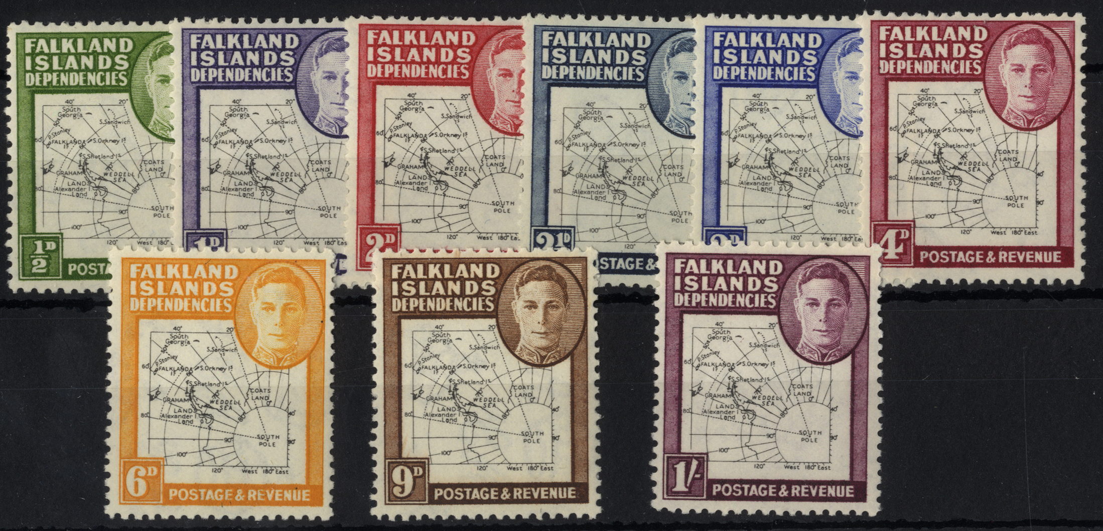 1948 Thin Map set of nine, u/m.  SG G9-16, cat...