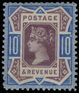 Great Britain 1890 10d "Jubilee" Colour Trial (Line Perf 14). Very fine perforated colour trial on white, gummed, …