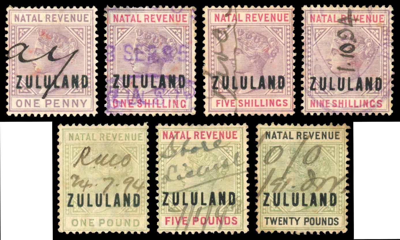 Zululand 1888 Revenue set used to £20. 