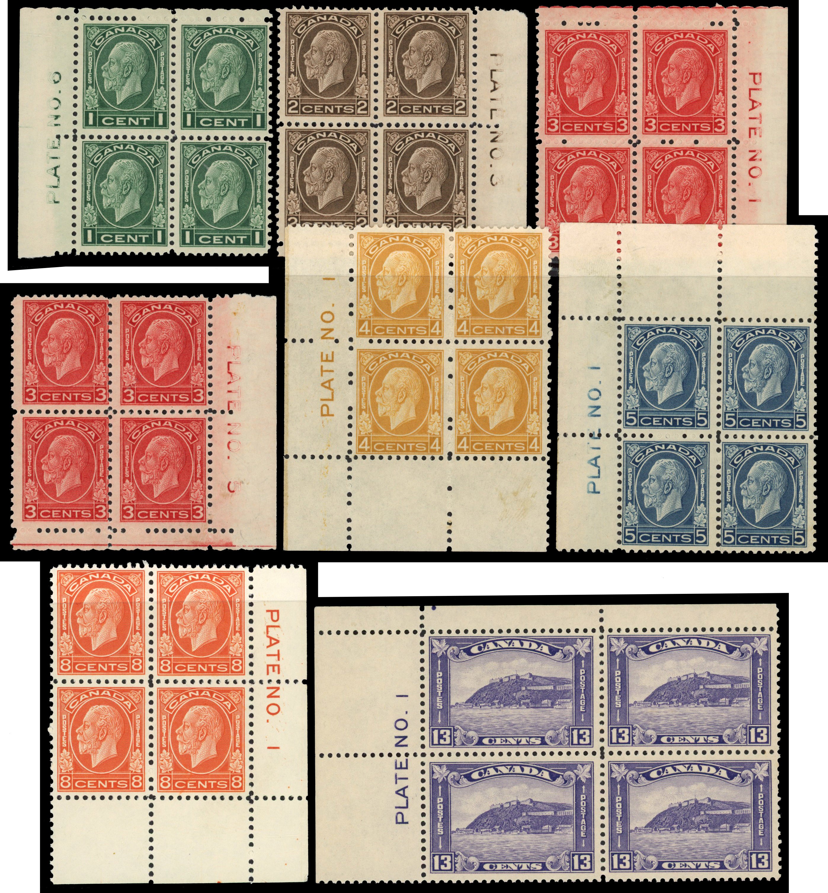 Canada 1932-33 Medallion set of plate blocks