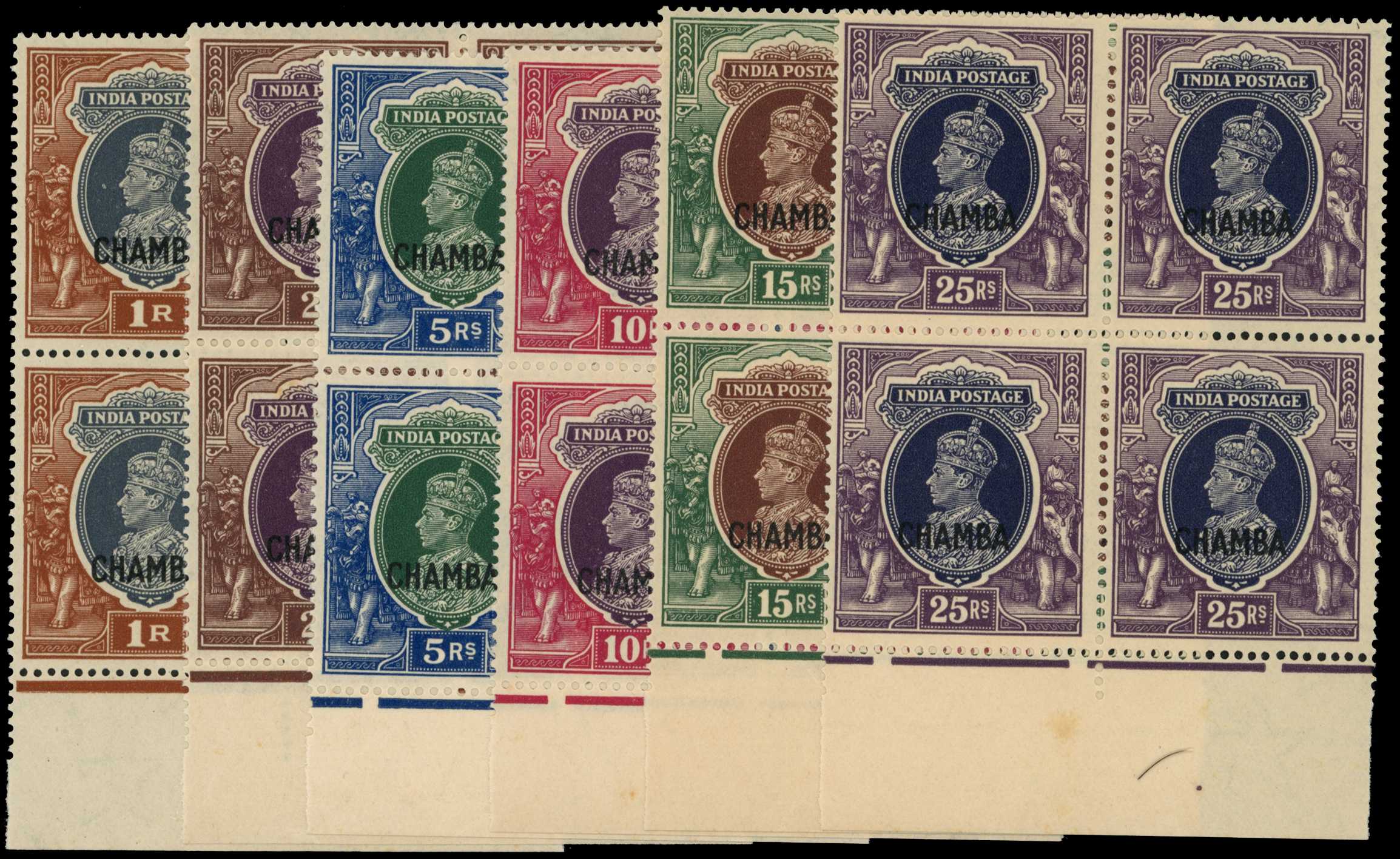 1942 1r to 25r CHAMBA in bottom marginal...