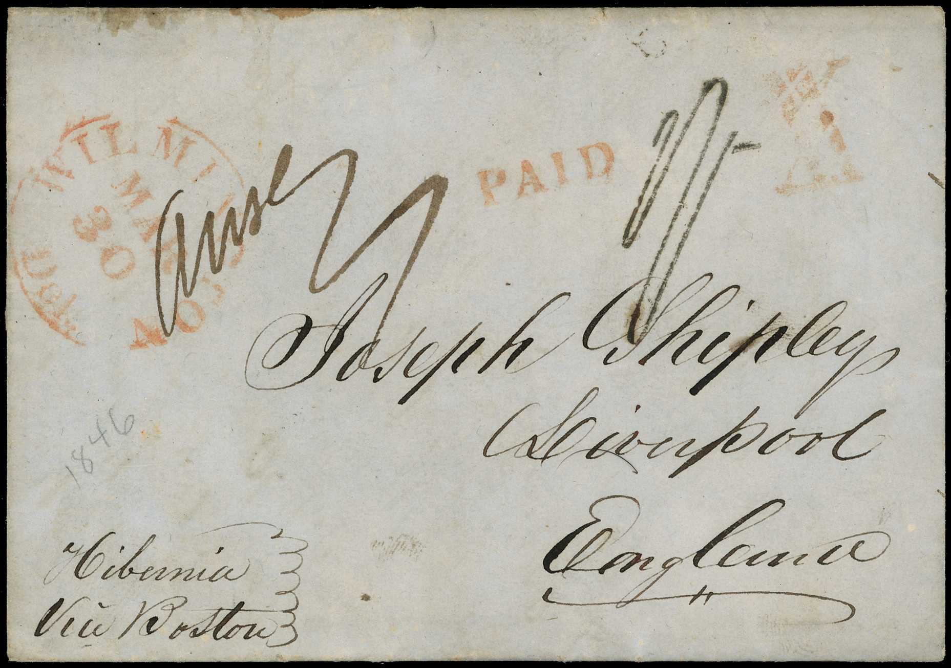 USA: 1846 entire letter to England sent...