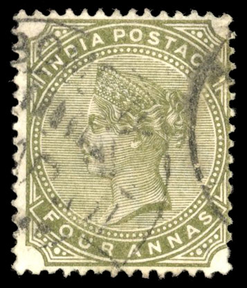 India 1882-90 4a slate-green watermark inverted used
