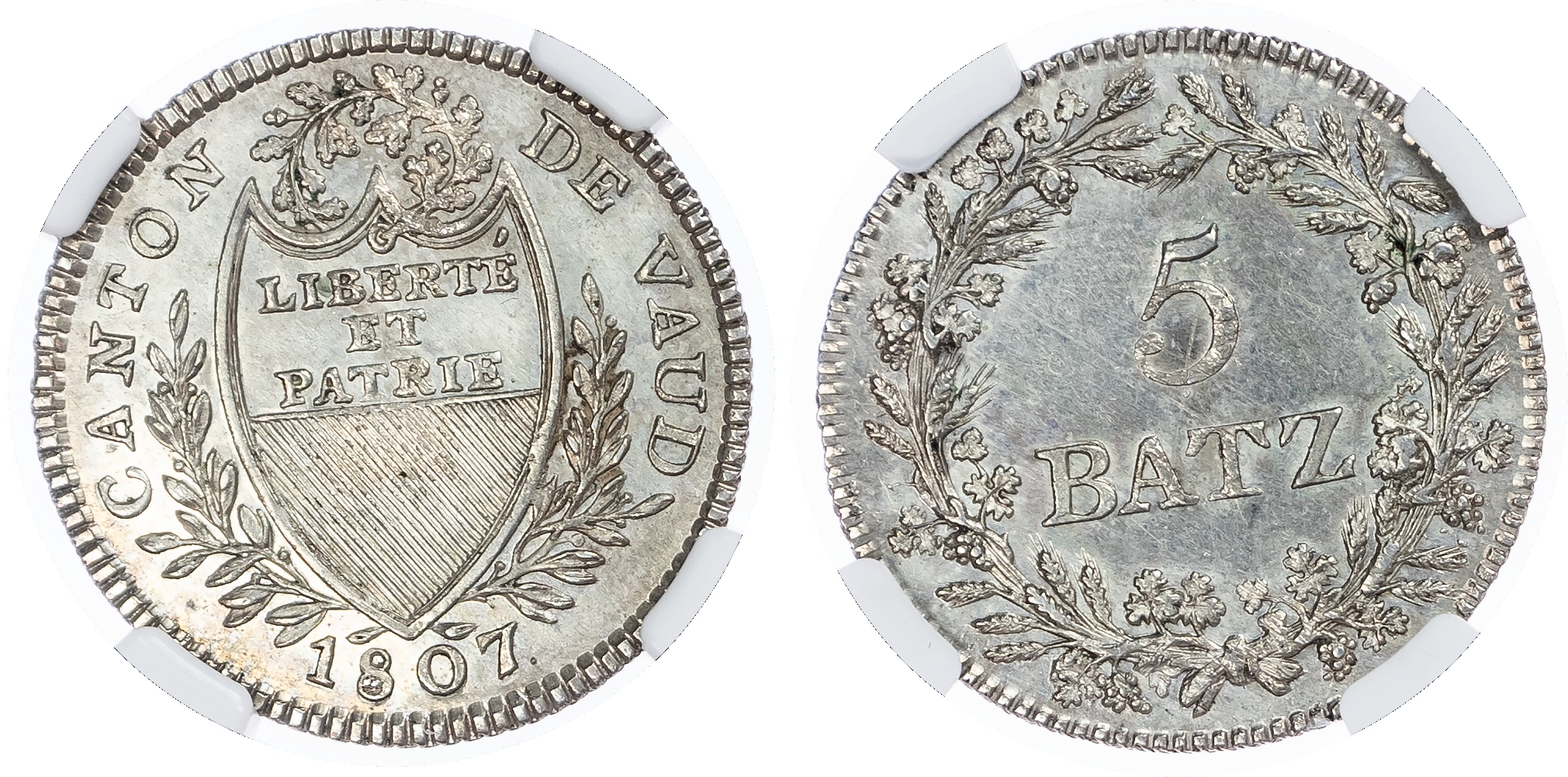 Switzerland, Cantonial. Vaud AR 5 Batzen. 1807. 