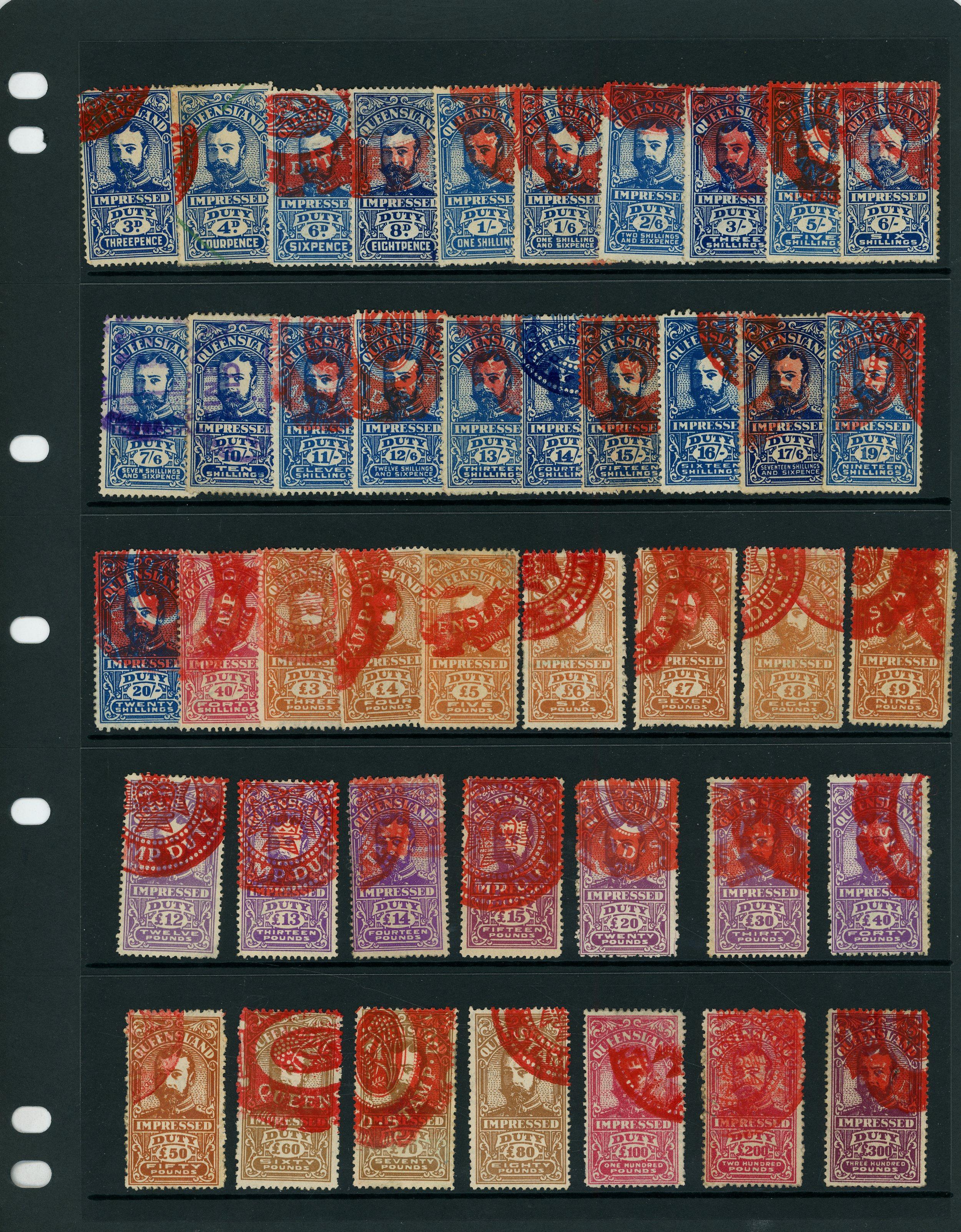 Queensland (Revenue) 1928 Impressed Duty part Set of 43 Used