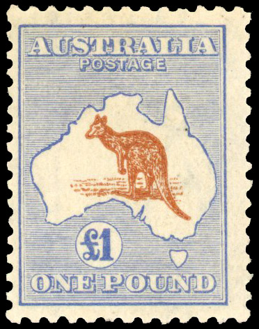 1915-28 £1 chestnut and bright blue mint S.G. 44a cat £3,250 APS cert (1997)