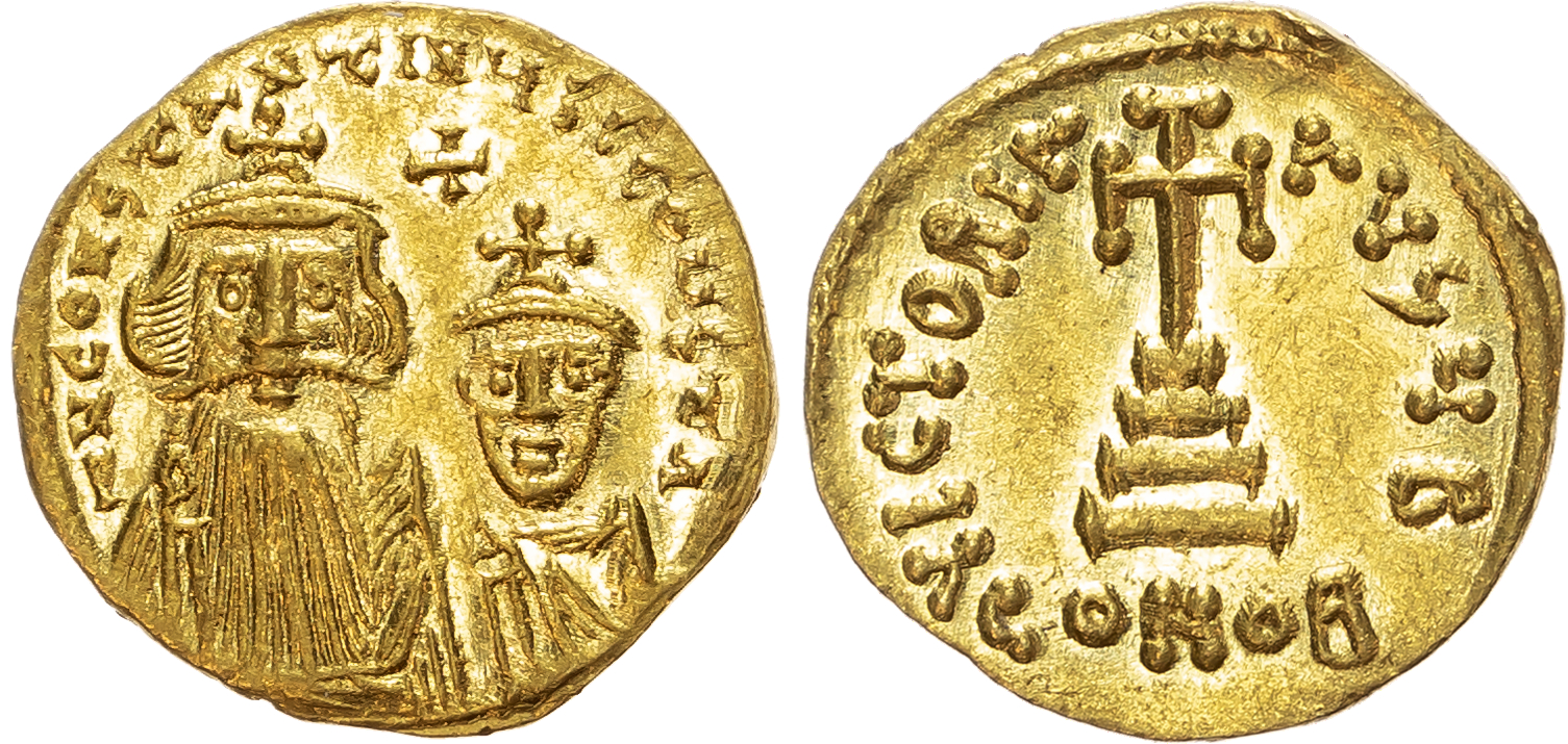 Heraclius, with Heraclius Constantine (AD 613-641) AV Solidus, Constantinople, AD 613-616, 4.36g. 