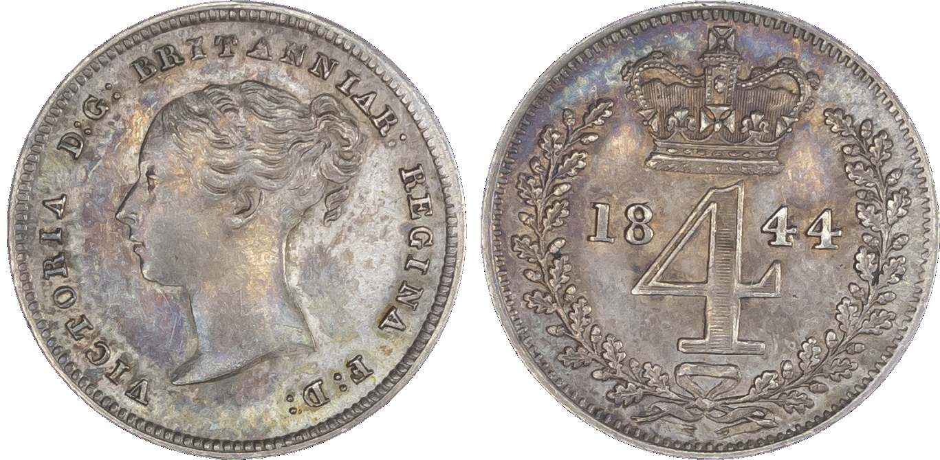 Victoria (1837-1901), Maundy set, 1844, Four, Three, Two and One Pence, young head left, legend and toothed border