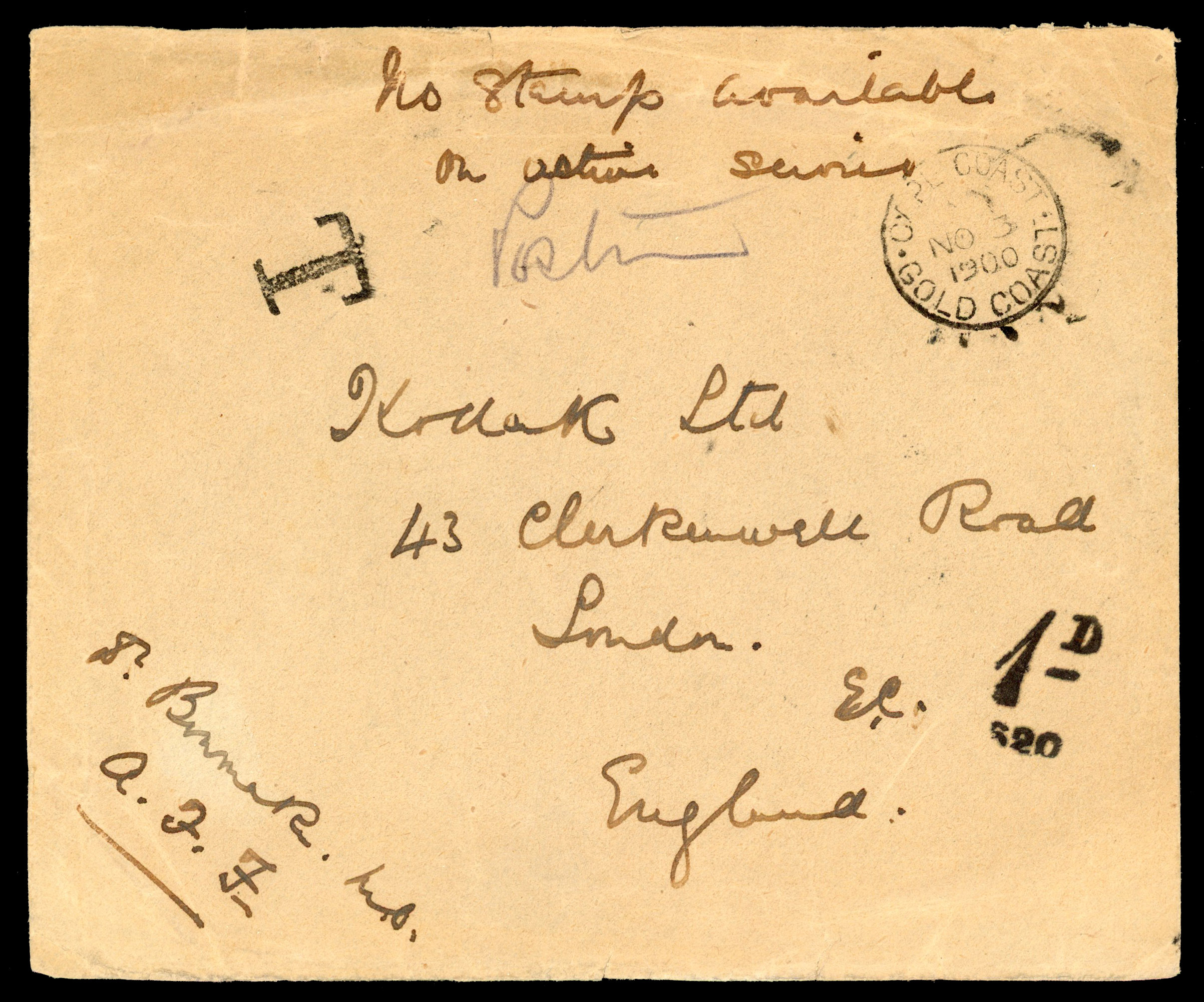 POSTAL HISTORY: 1900 stampless envelope to...