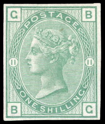 1873 1s Green Pl.11 (Wmk. Spray). Imprimatur