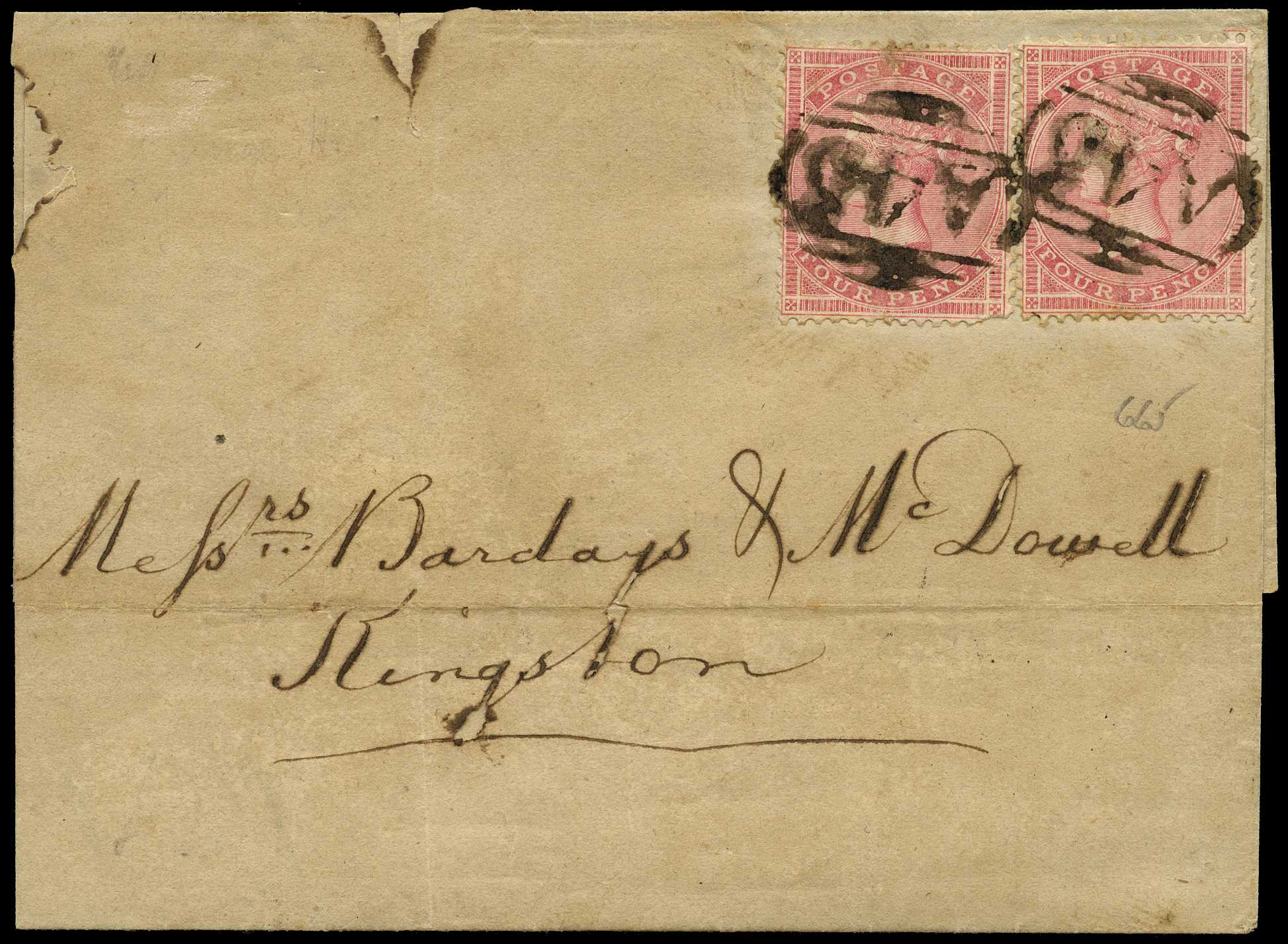 GB USED ABROAD:1859 Grange Hill “A45” numeral...