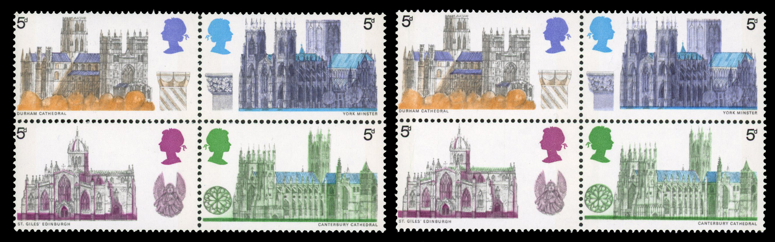 QEII varieties including 1969 Ships 5d grey (decks etc) omitted, red (inscription) omitted, Anniversaries 1s6d black