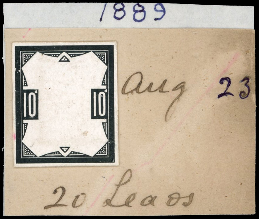 GB 1887-92 10d duty Plate stamp-sized die proof on DLR striking book piece, For SG 210