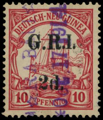 1914-15 New Guinea 2d on 10pf carmine, 6mm...