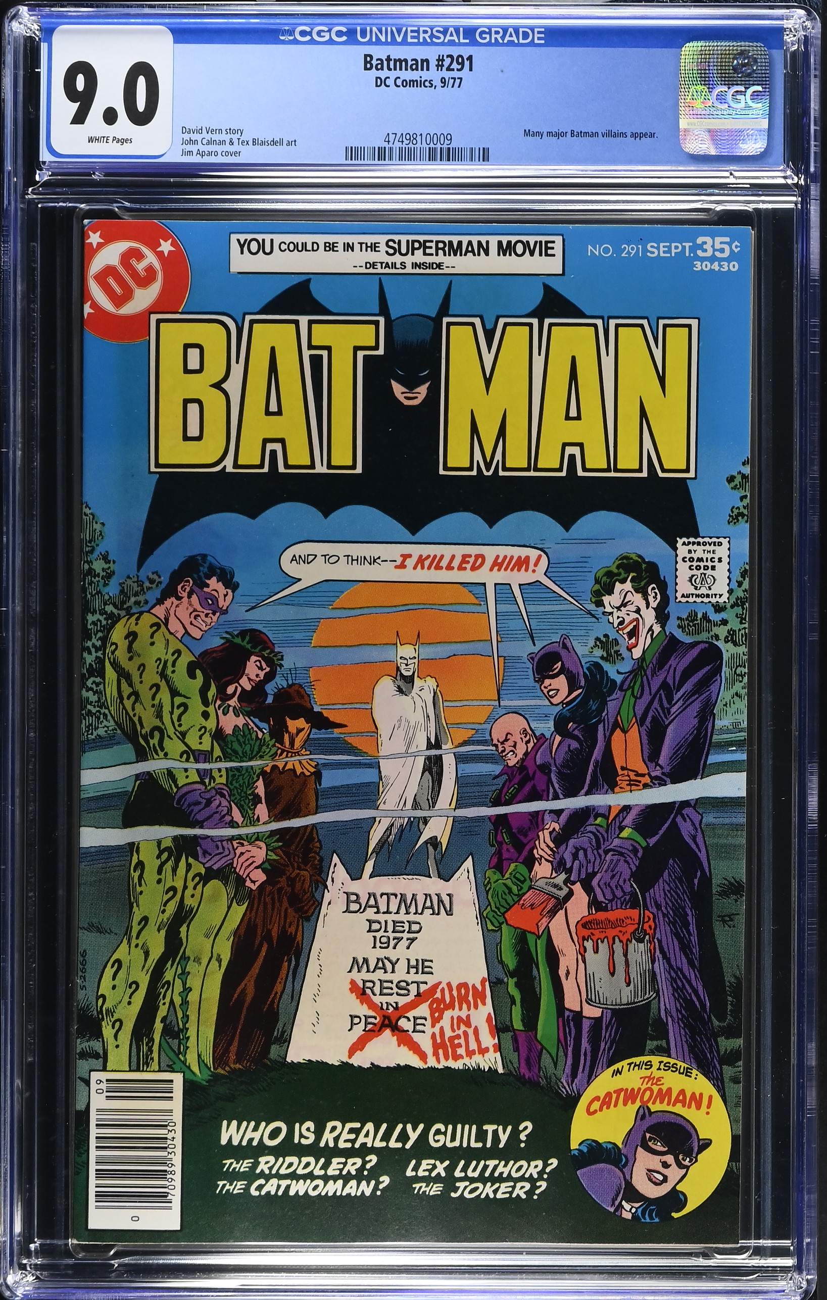 Batman #291 CGC 9.0 Iconic Multi-Villain Cover by Jim Aparo (DC Comics, 1977) White Pages