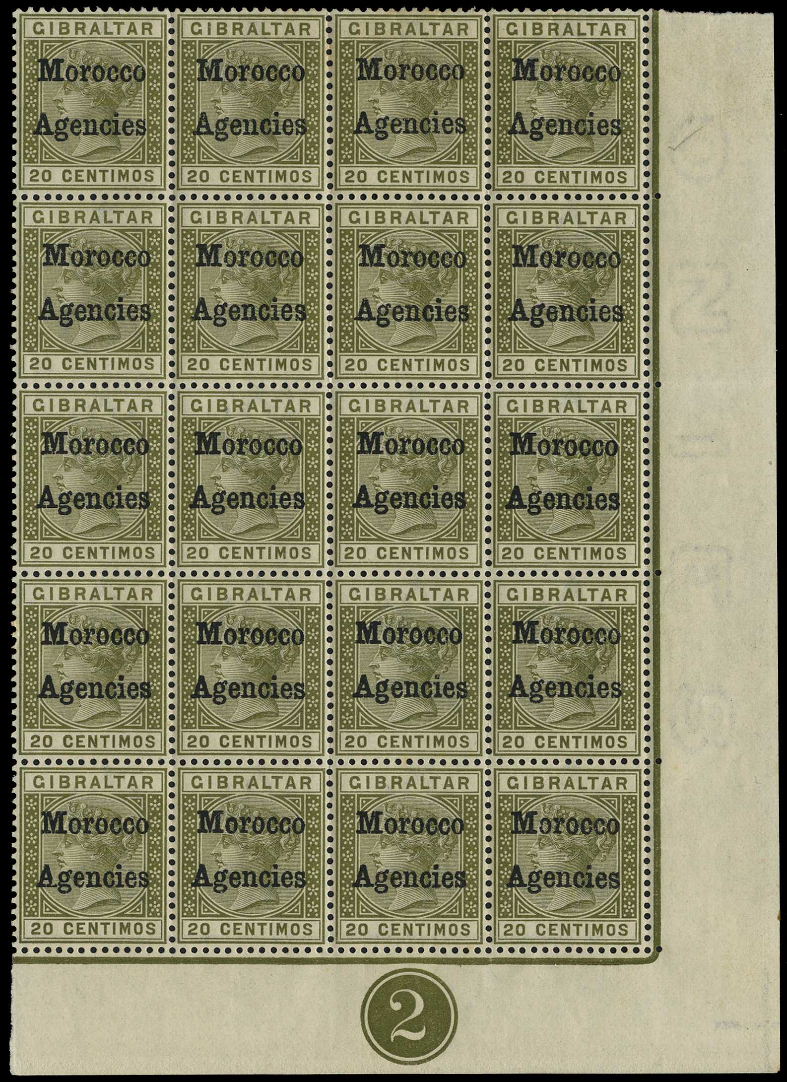 1898 20ct olive-green fine o.g. block of...