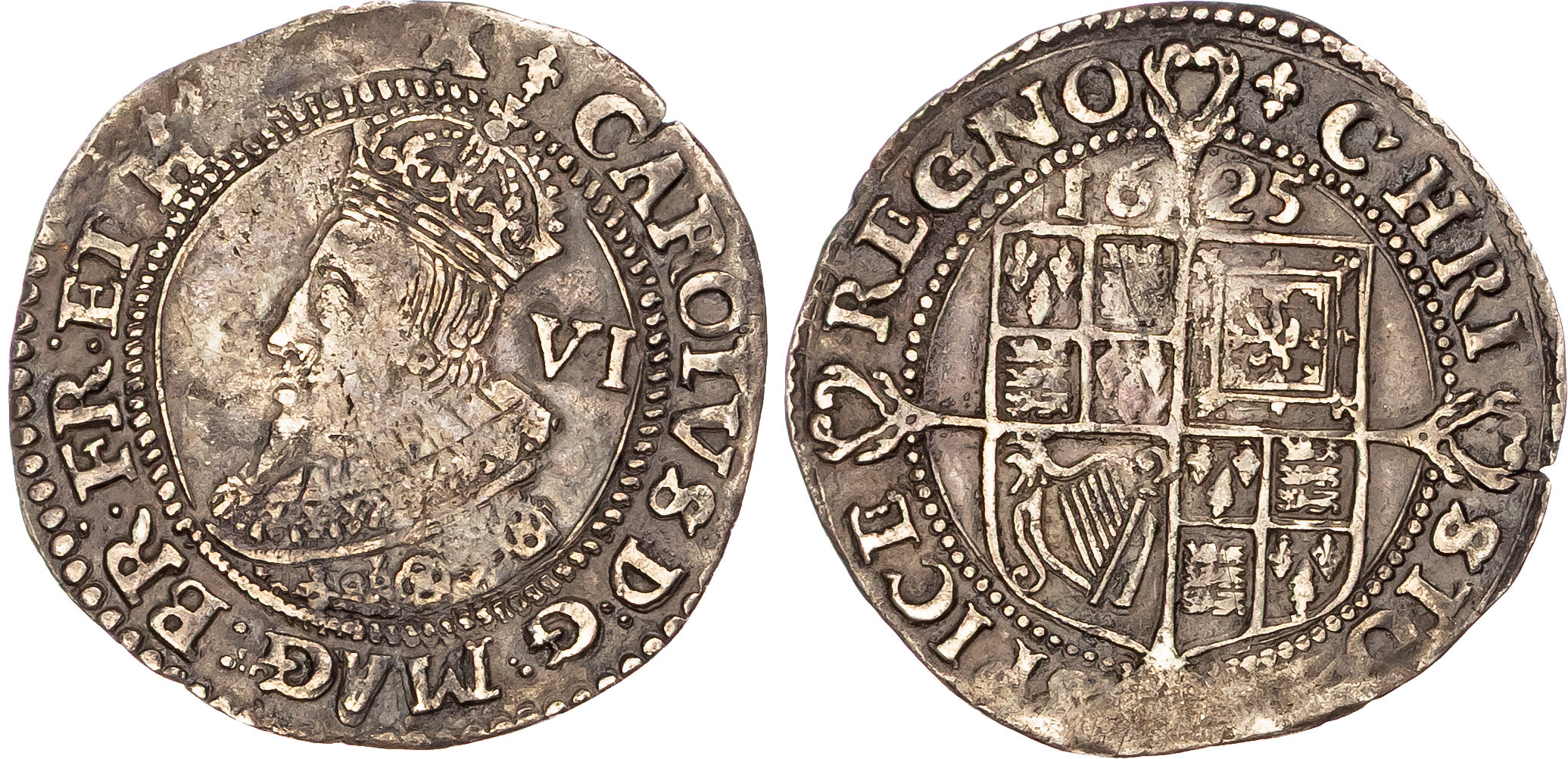 Charles I (1625-1649), AR Sixpence, 1625, Group A, type 1, Tower mint (under King), mm. lis. 