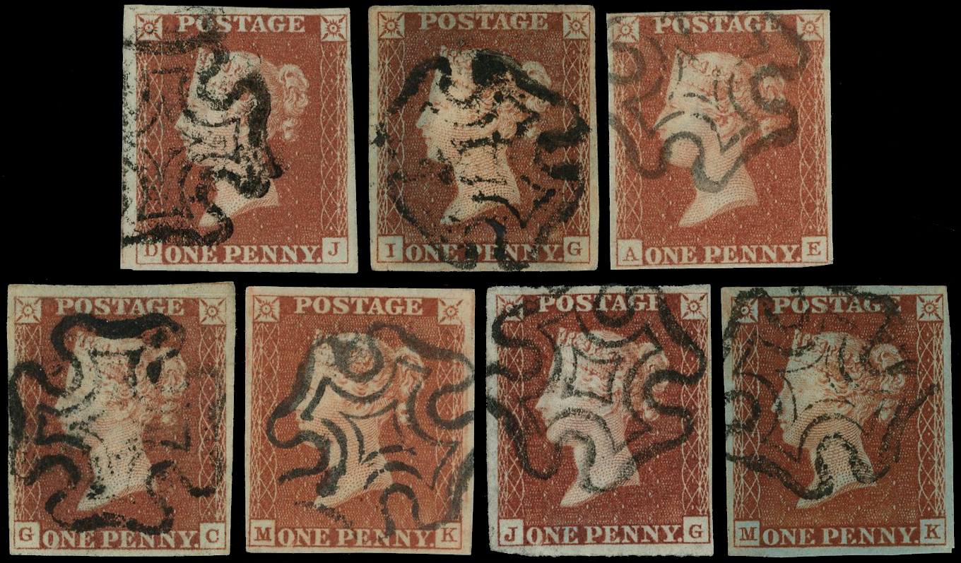 1841 1d red ‘black plates’ set from Plate 1B to 11