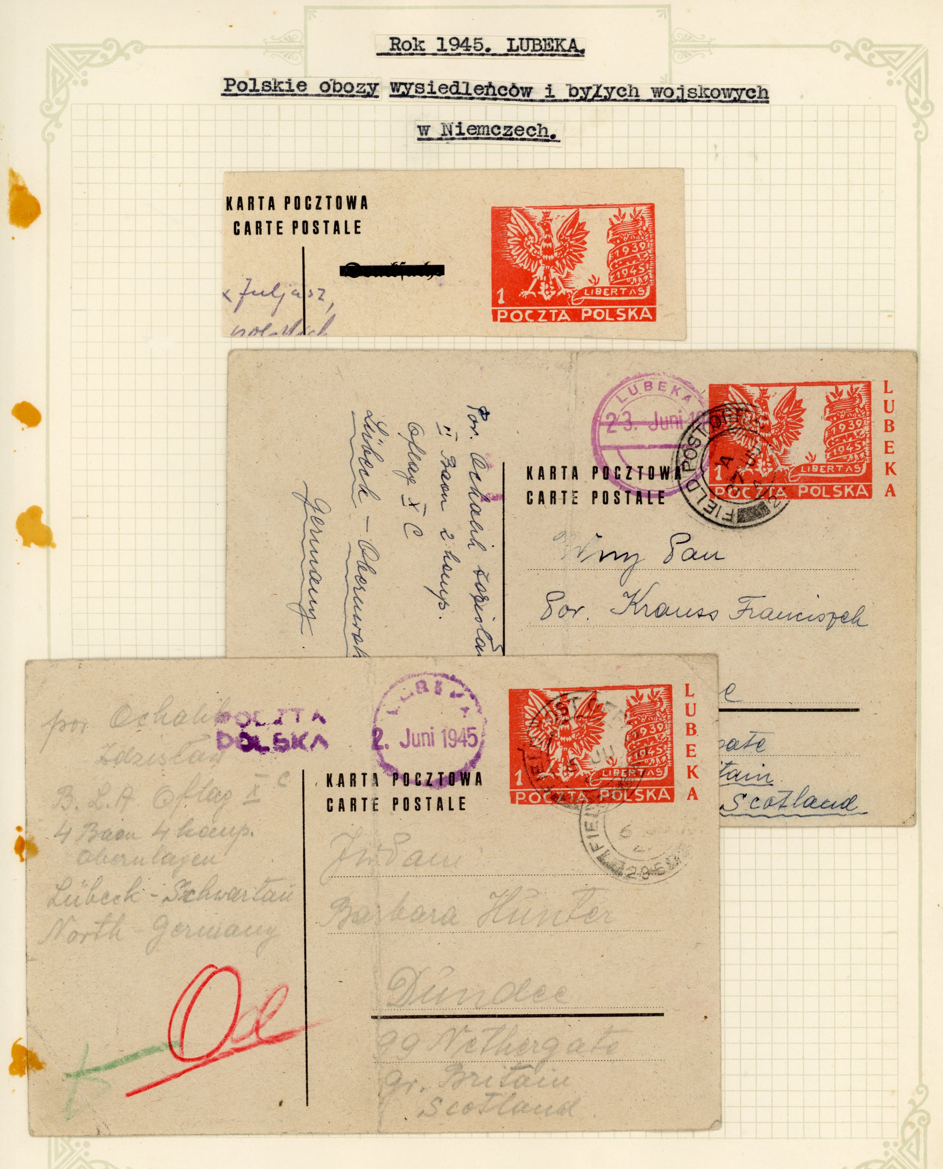 Poland 1945 Liberated POW Oflag Lubeka stationery cards used