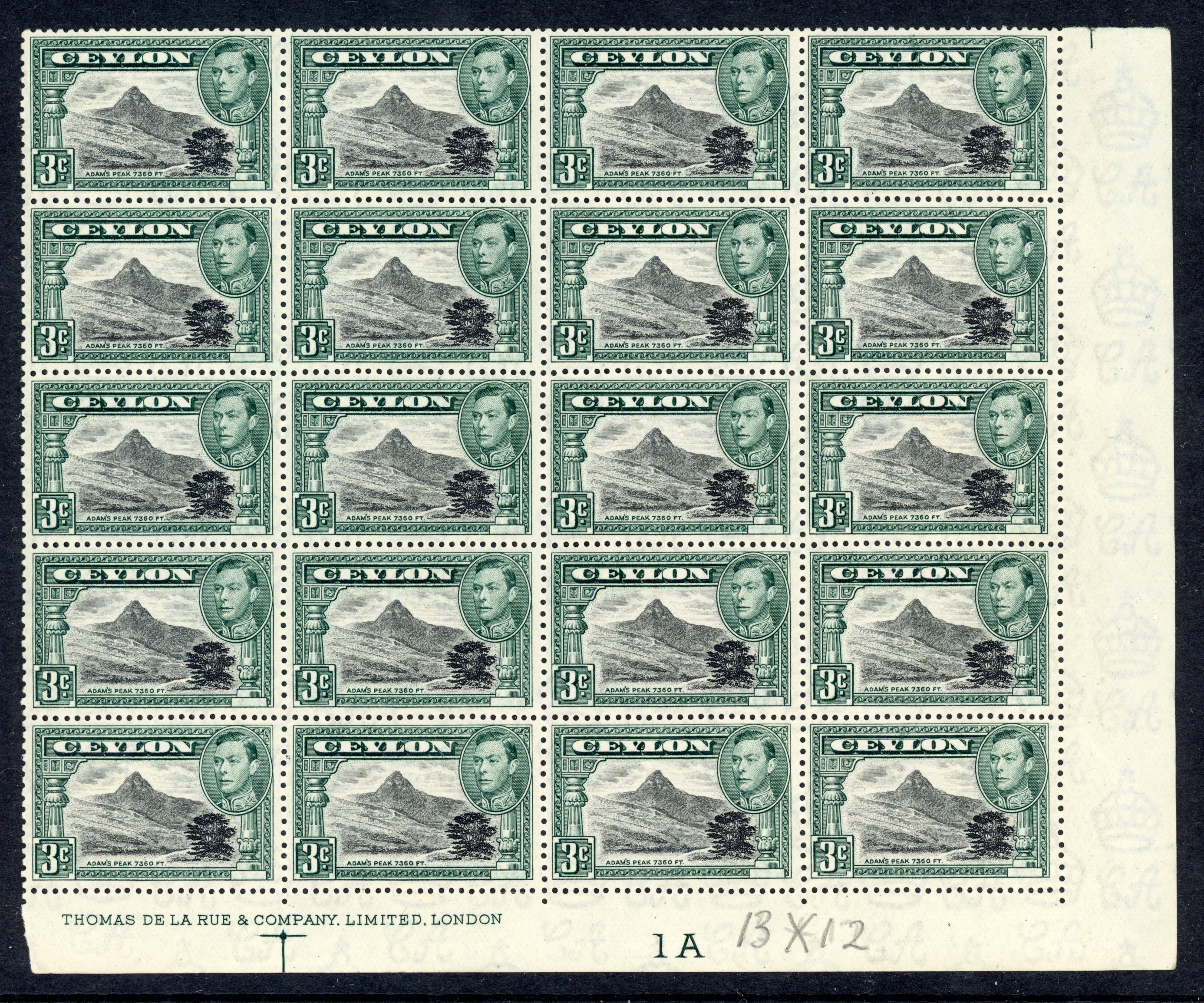 Ceylon SG 387 Plate block mint