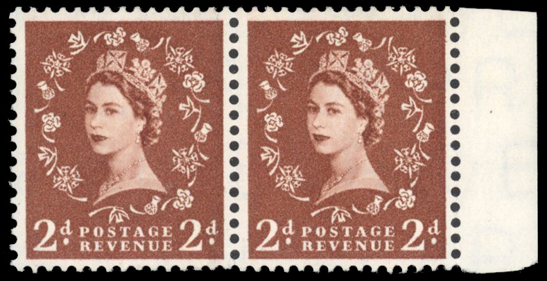 GB: 1957 Graphite-line 2d light red-brown, mint marginal pair variety ‘RIGHT-HAND STAMP WITH LINE OMITTED’, fine