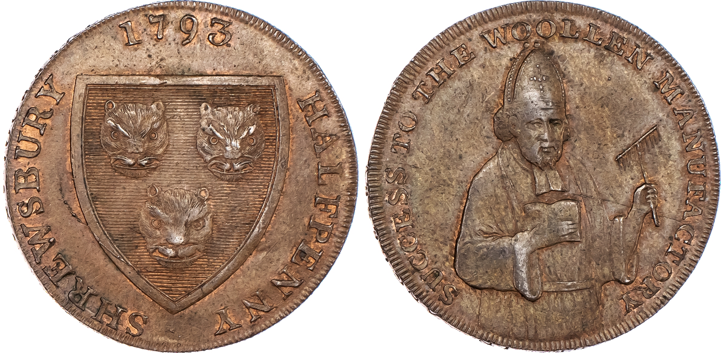 Shrewsbury, Isaac Wood mule Halfpenny 1793,...
