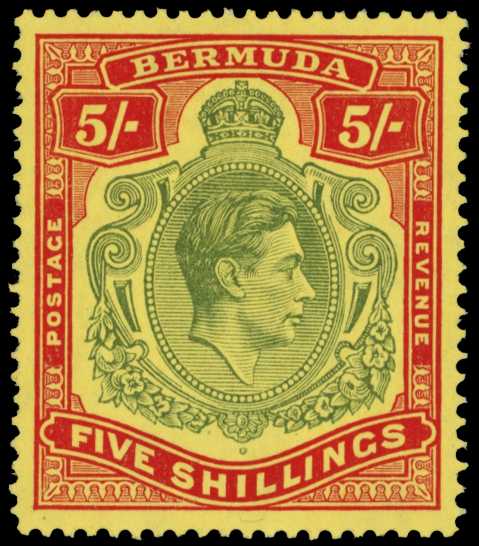 1941 5/- dull yellow-green and red on...