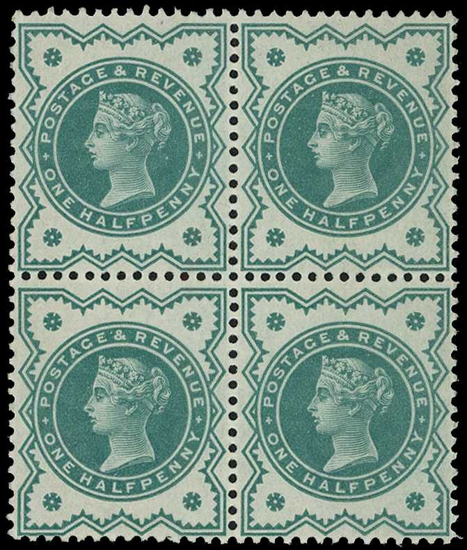 1900 ½d bright blue-green block of four...