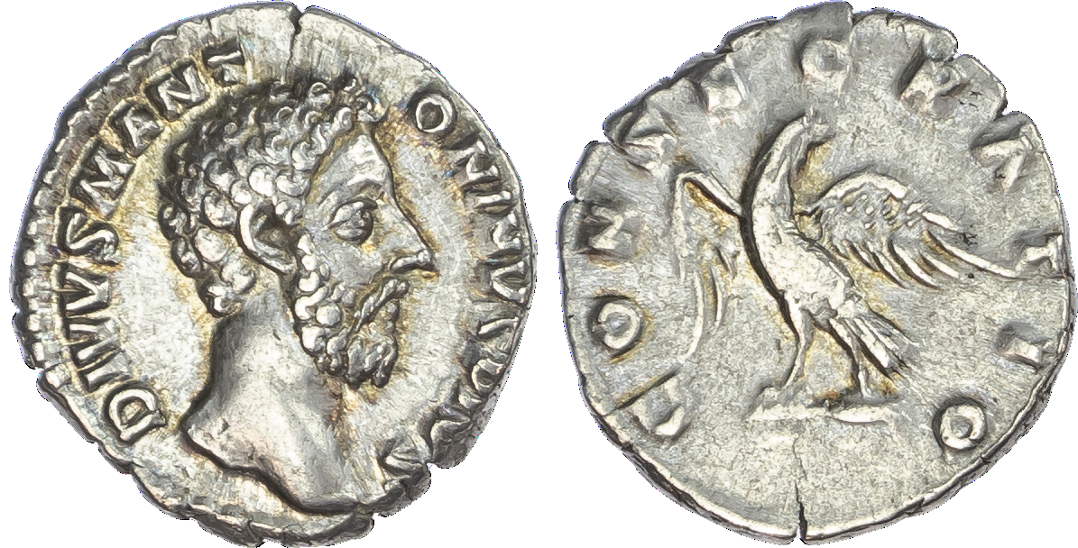Divus Marcus Aurelius (d. AD 180) AR Denarius, Rome, 2.78g.
