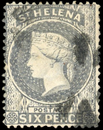 St Helena SG 29x 1880 6d milky blue watermark reversed used