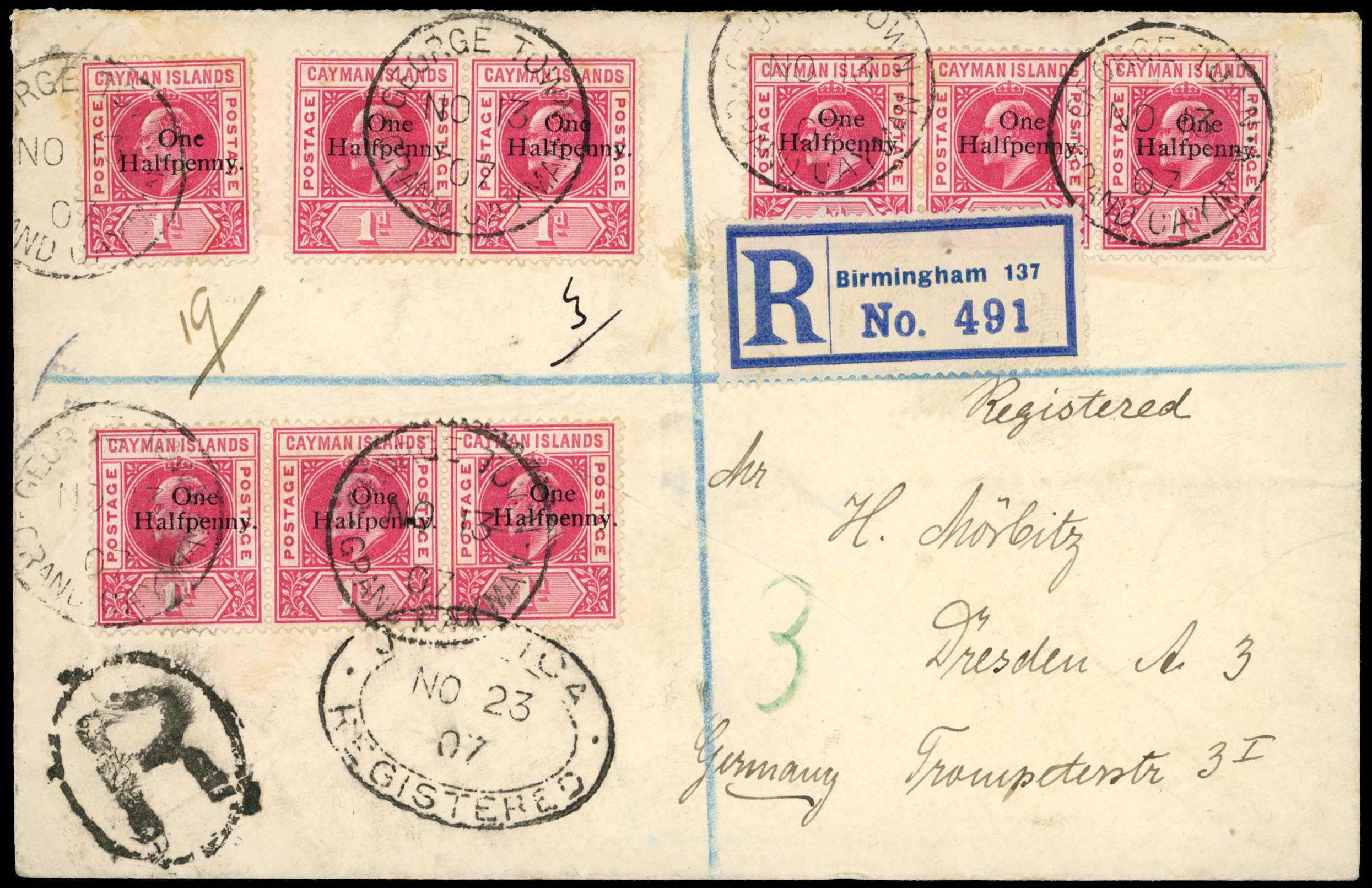 1907 Registered cover to Germany bearing...