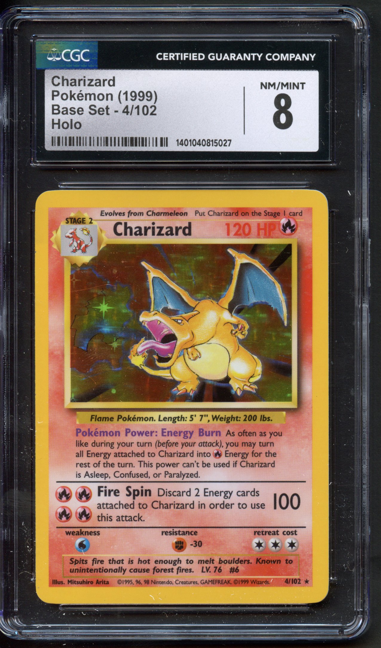 CGC 8 Charizard Holo #4 - Base Set Unlimited 1999