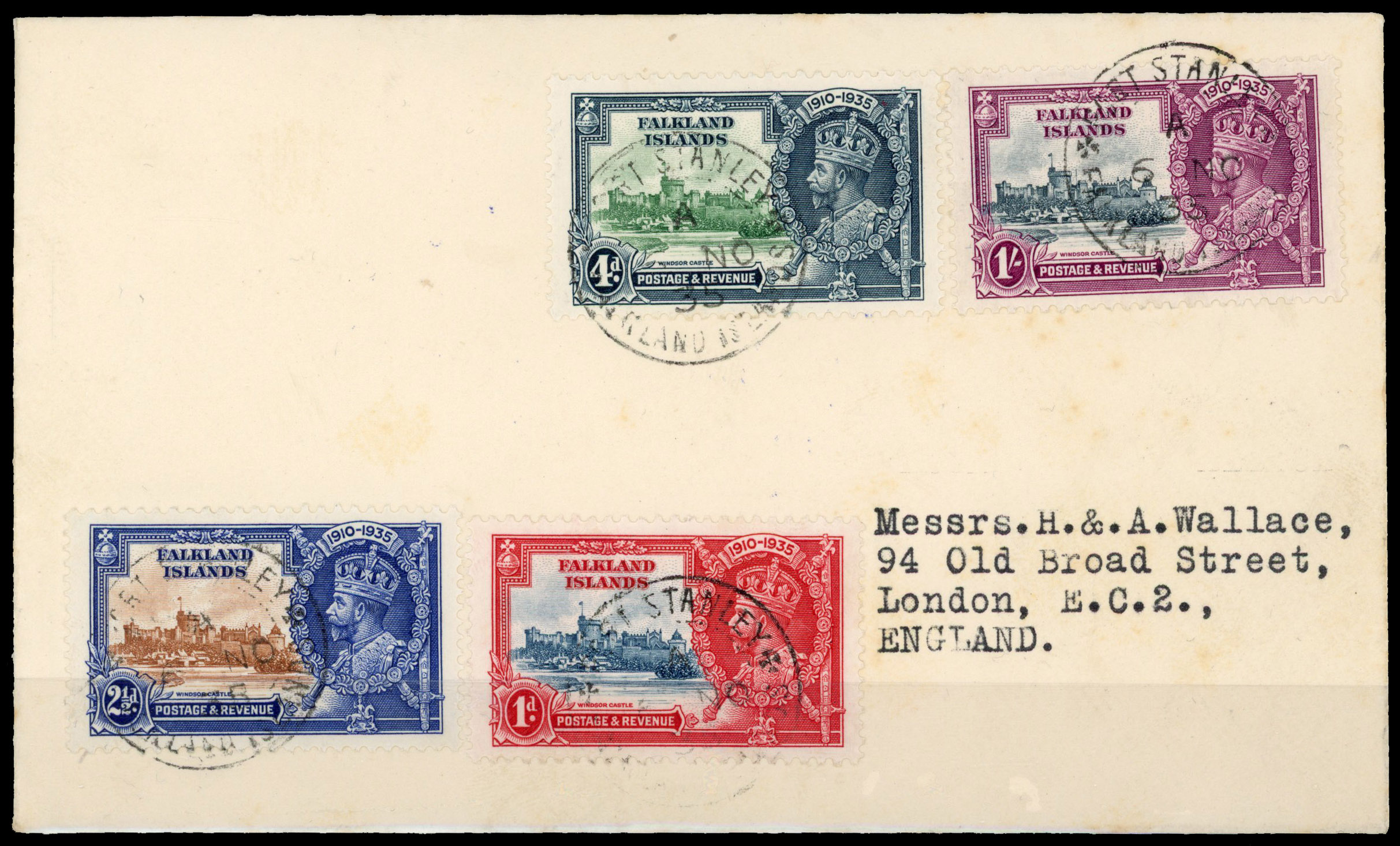 Falkland Islands SG 142a 1s extra flagstaff on cover 